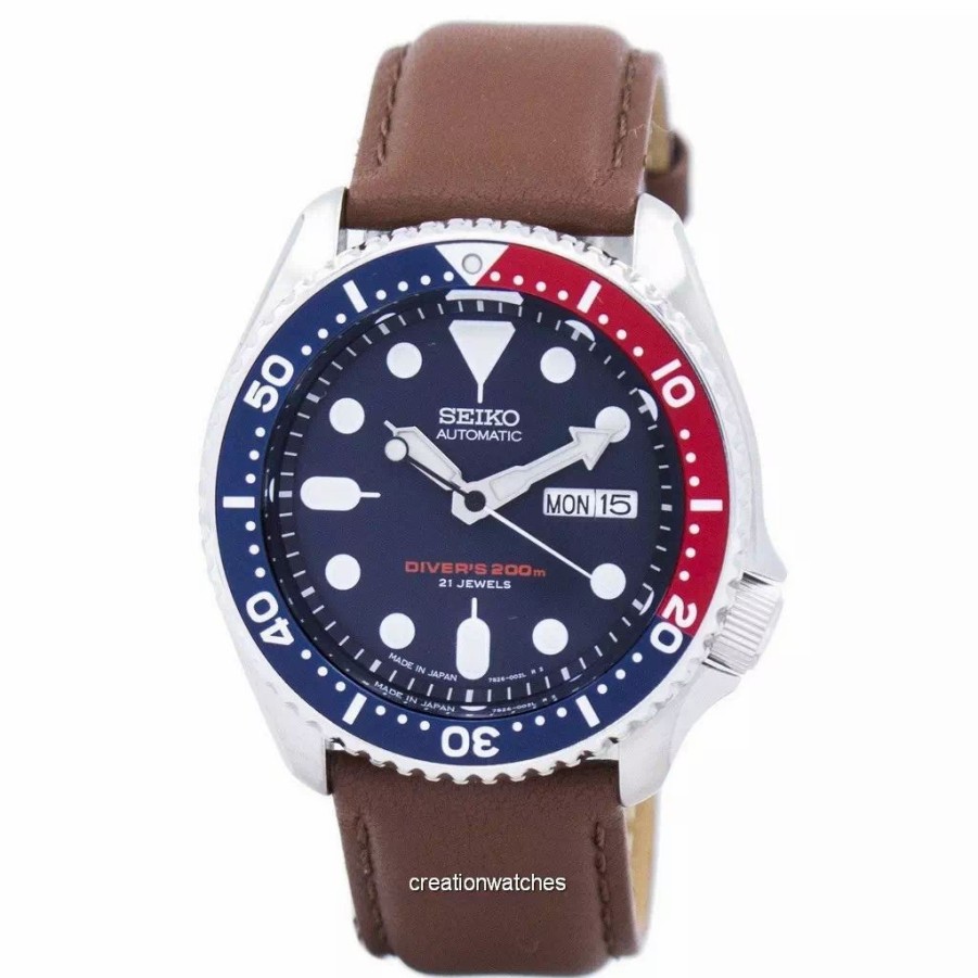 Menn Seiko  | Seiko Automatic Diver'S Ratio Brown Leather Skx009J1-Ls12 200M Herreklokke